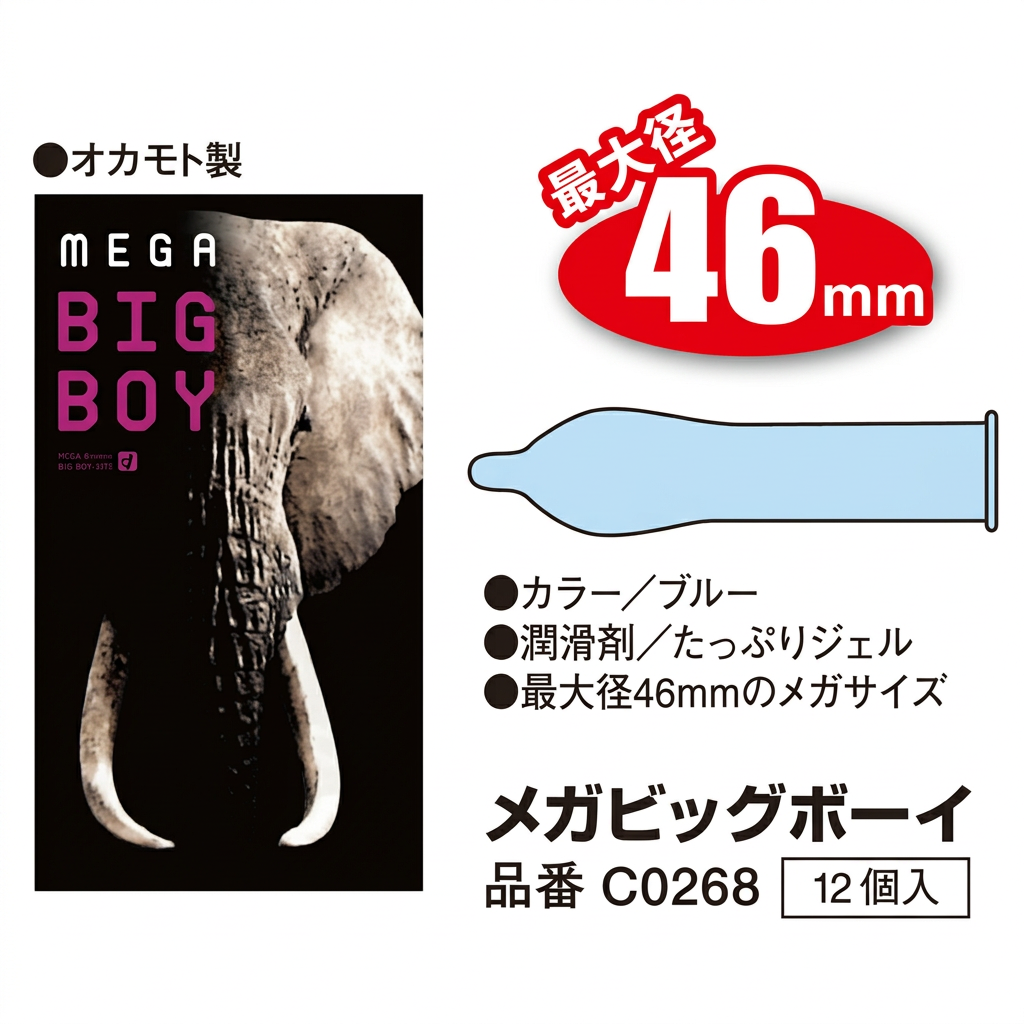 岡本 Okamoto Mega Big Boy XL加大碼安全套 / 46mm / 12片裝