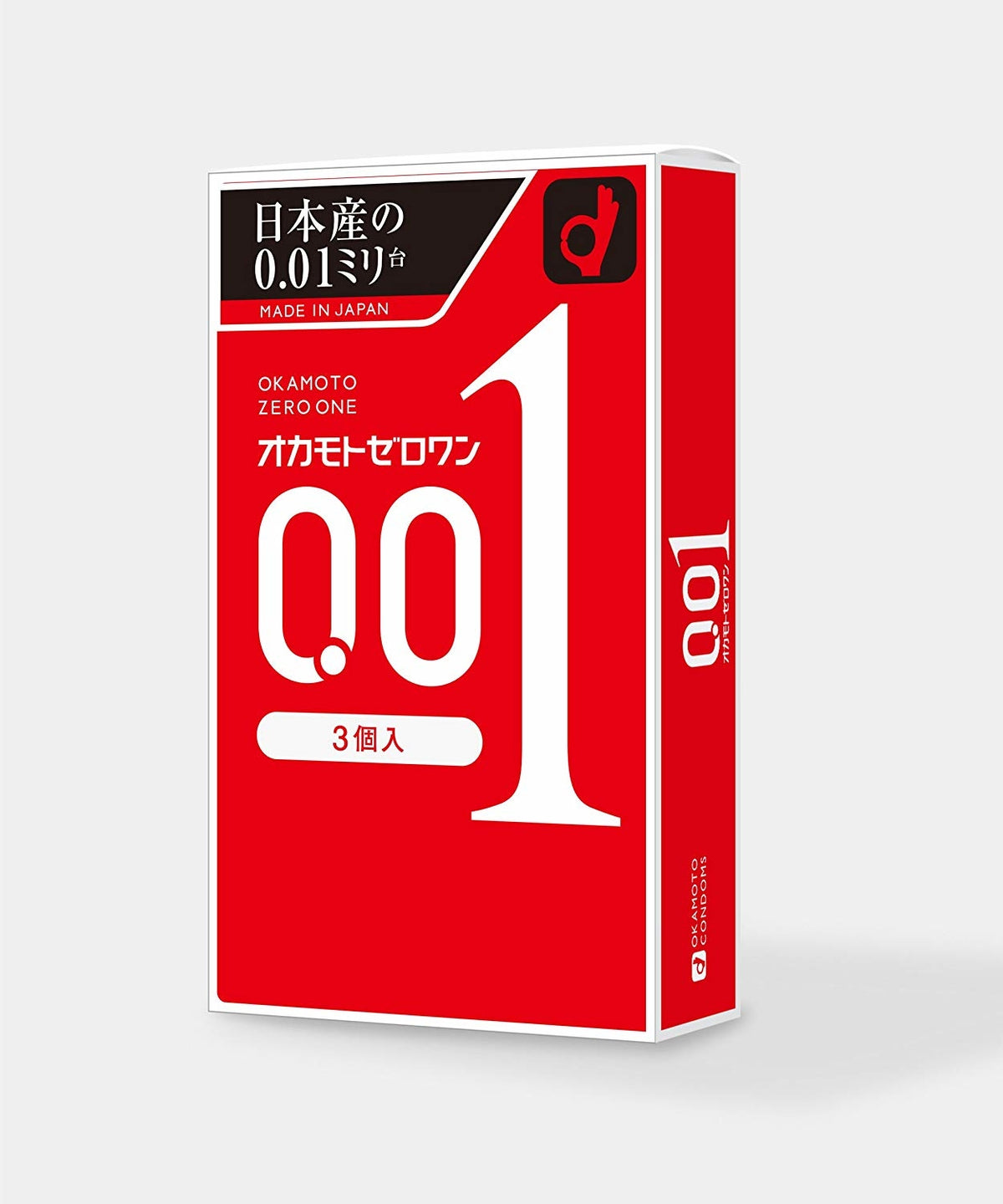 岡本 Okamoto 0.01mm Zero One 水系聚氨酯安全套 (L加大碼) / 38mm / 3片裝