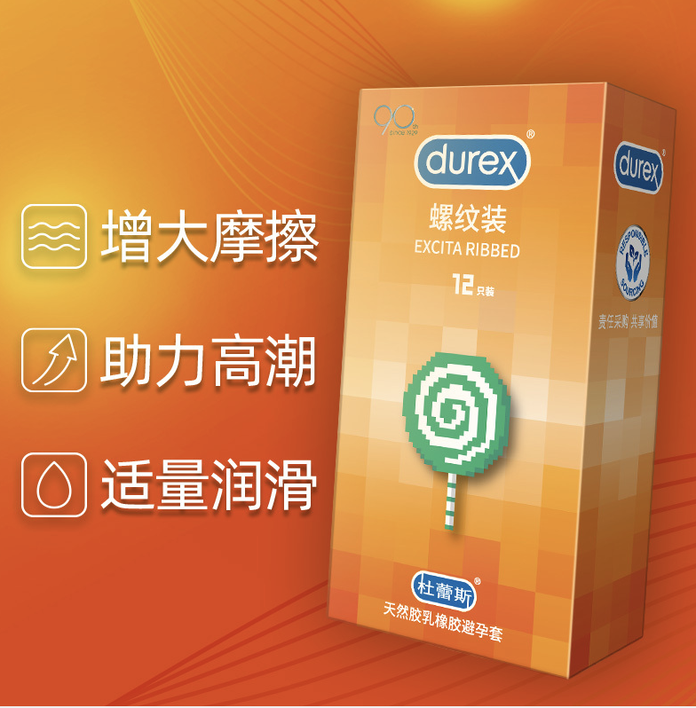 Durex 杜蕾斯 Excita Ribbed 螺旋紋乳膠安全套 12片裝