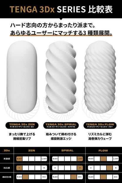 TENGA 3Dx 厚實膠體飛機杯｜Zen／Spiral／Flow 三款可選