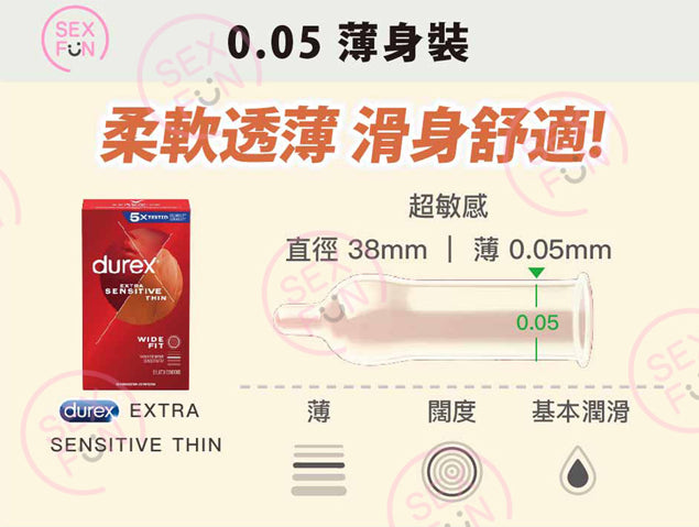 杜蕾斯 Durex Extra Sensitive 超薄乳膠敏感安全套 / 38mm / 12片裝