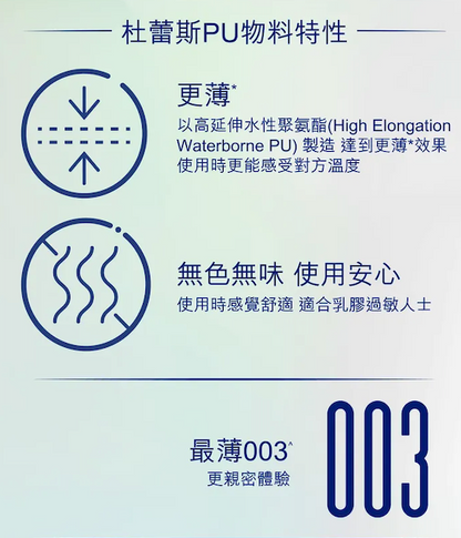 杜蕾斯 Durex 003 超薄高彈水性PU保險套｜34mm｜3片