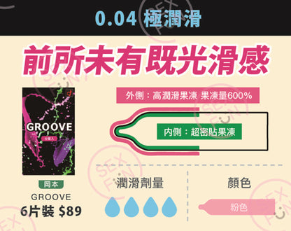 岡本 Okamoto GROOVE 雙潤滑貼合安全套 / 33mm / 6片裝