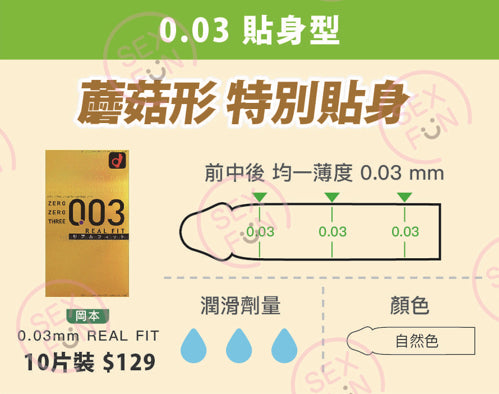 岡本 Okamoto 0.03mm Real Fit 真·貼身超薄安全套 / 10片裝