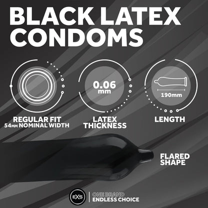 EXS Black Latex Comfy Fit 黑色乳膠安全套 / 54mm / 12片