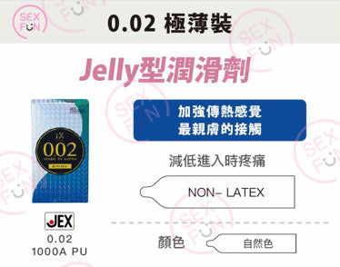 JEX 捷古斯 iX 0.02mm 聚氨酯安全套 / 36mm / 6片裝
