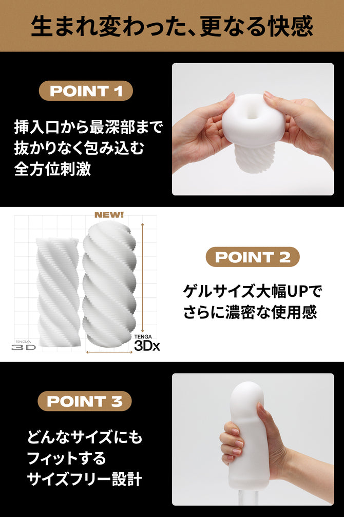 TENGA 3Dx 厚實膠體飛機杯｜Zen／Spiral／Flow 三款可選