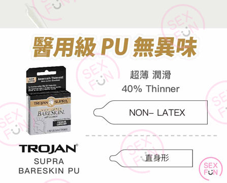 Trojan 戰神 Supra BareSkin Non-Latex 非乳膠極致貼薄安全套 / 34mm / 3片裝