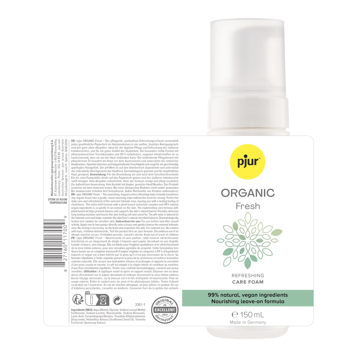 Pjur｜Organic Fresh 天然純素私處清潔泡沫｜免沖洗｜150ml