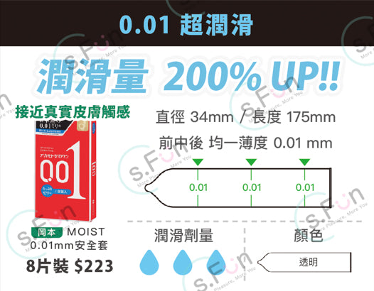 岡本 Okamoto 0.01 水潤版PU保險套 / 34mm / 8片裝