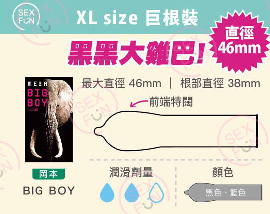 岡本 Okamoto Mega Big Boy XL加大碼安全套 / 46mm / 12片裝