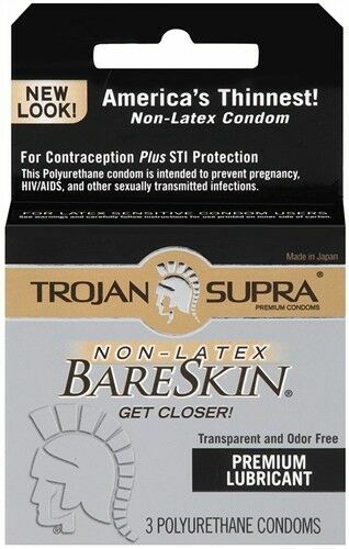 Trojan 戰神 Supra BareSkin Non-Latex 非乳膠極致貼薄安全套 / 34mm / 3片裝