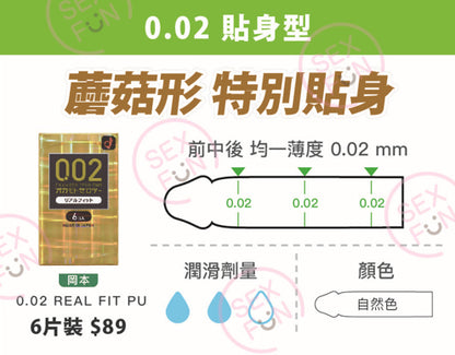 岡本 Okamoto 0.02mm Real Fit 貼身安全套 / 36mm / 6片裝