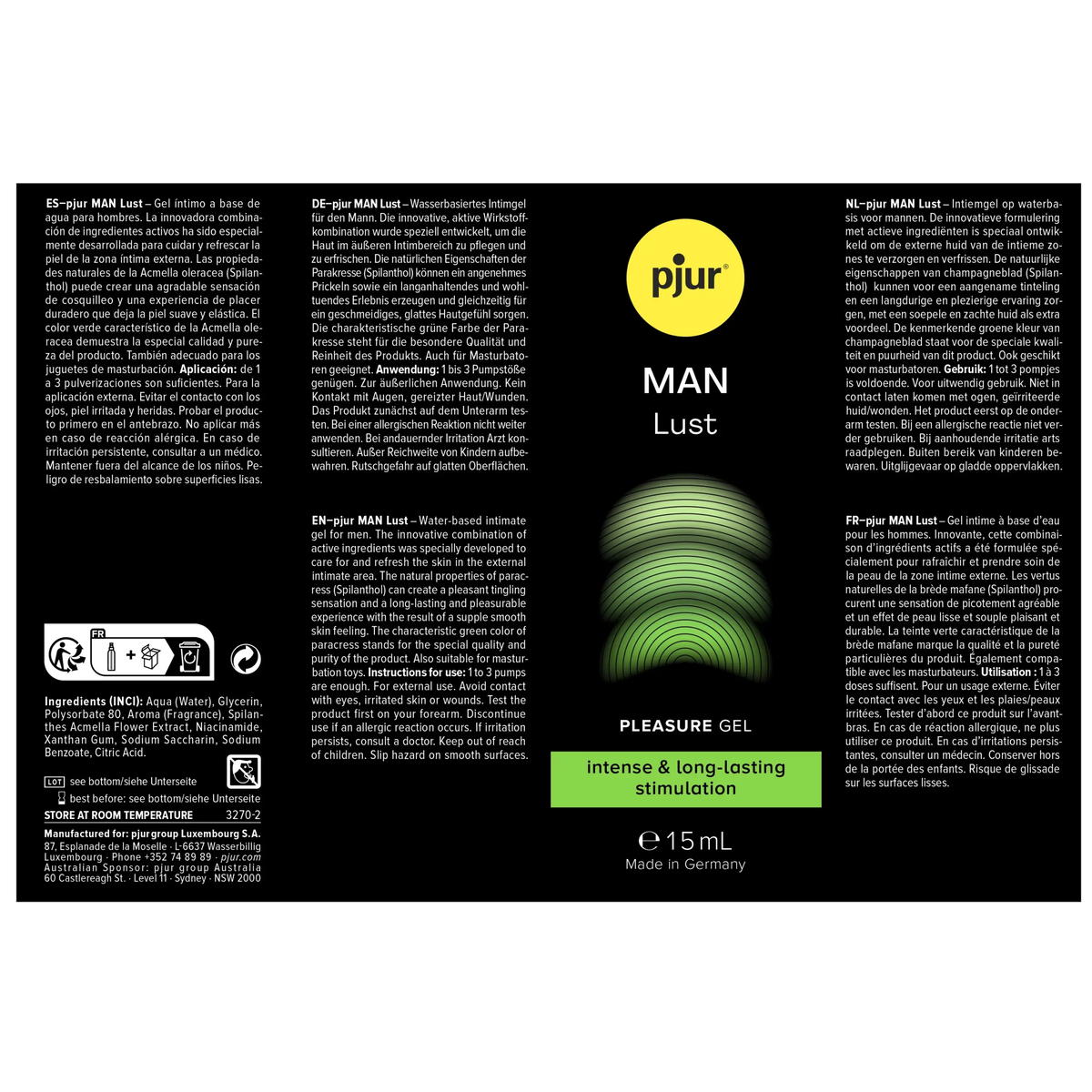 pjur｜MAN Lust 男士快感增強刺激凝膠｜15ml