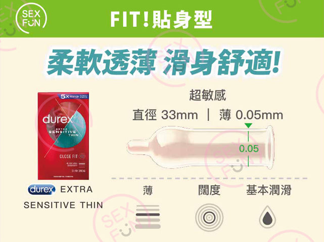 杜蕾斯 Durex Extra Sensitive 超薄加強潤滑安全套（緊緻裝）