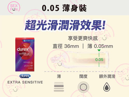 杜蕾斯 Durex Extra Sensitive Smooth 超敏感光滑安全套 ｜ 35.7mm ｜ 12片裝